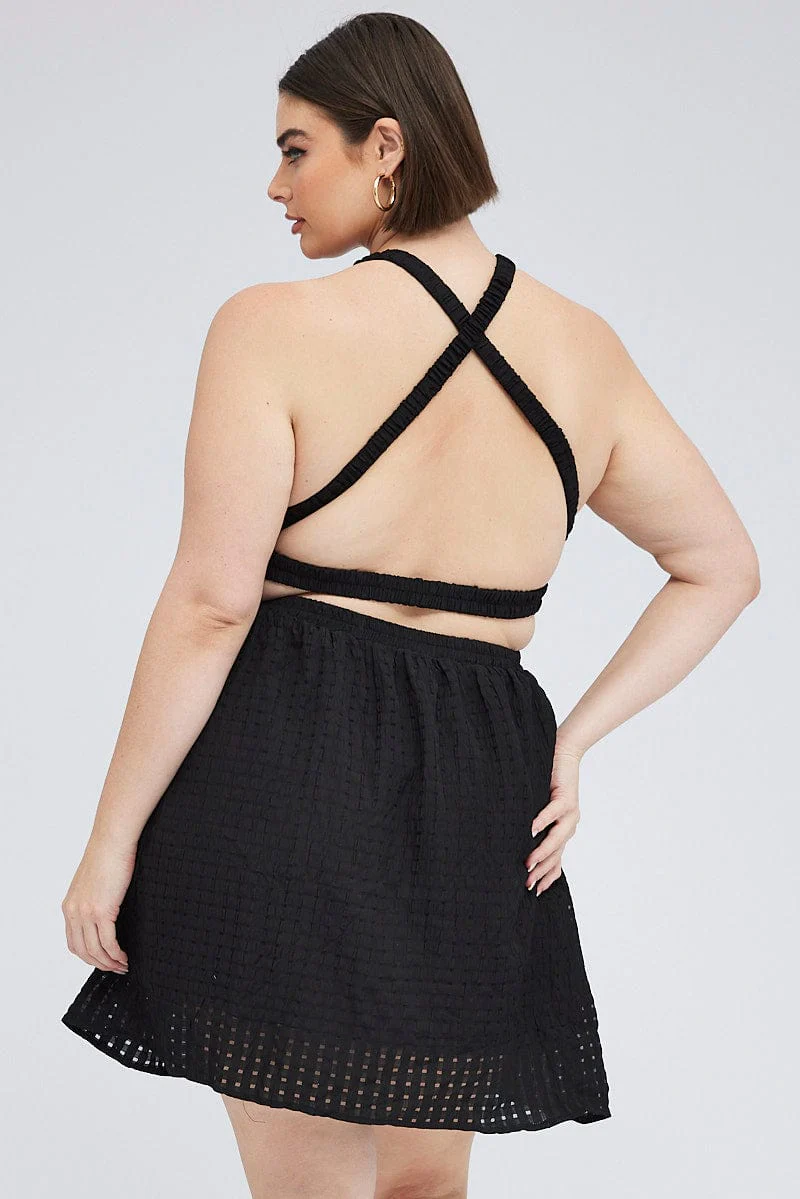 Black Midi Dress Elastic Strappy Back - Image 5