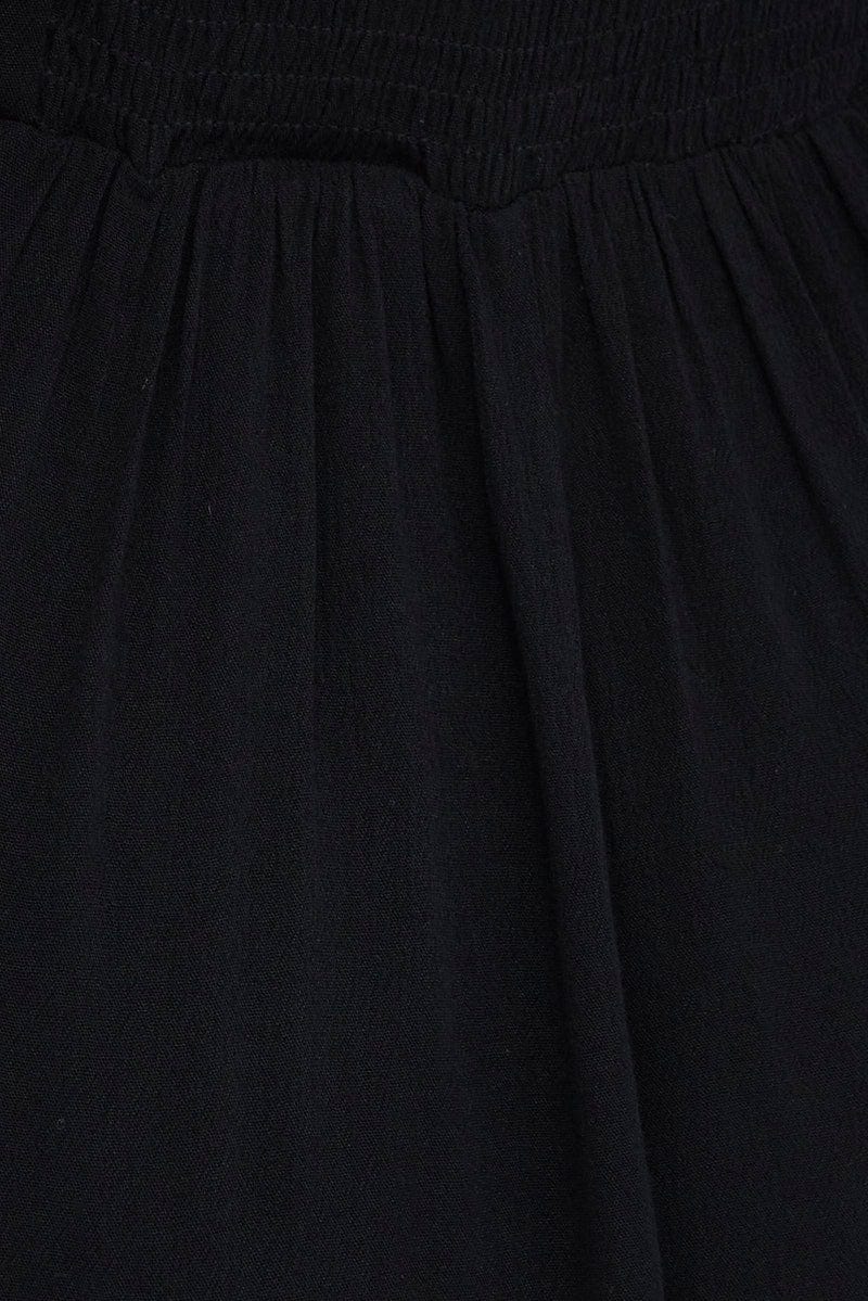 Black Midi Dress Lace Up Crinkle Short Sleeve - Image 6