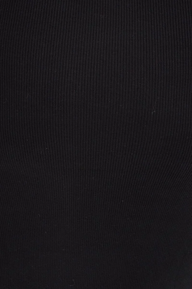 Black Midi Dress Long Balloon Sleeve Sexy Split Knit - Image 6