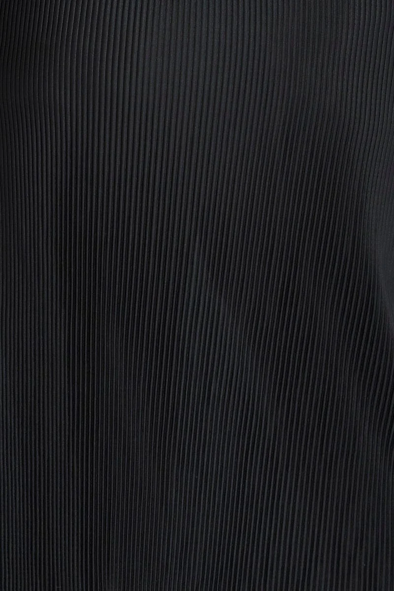 Black Midi Dress Long Sleeve Cut Out Plisse - Image 6