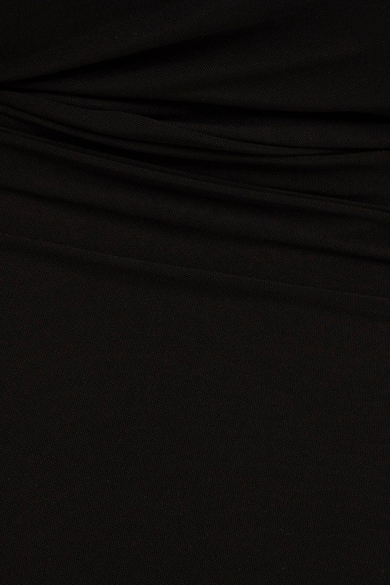 Black Midi Dress Mesh Ruched Side Shoestring Strap - Image 6