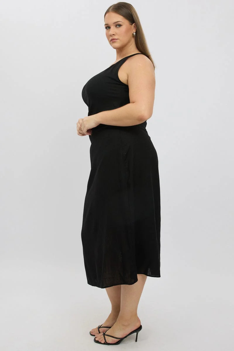 Black Midi Dress One Shoulder Side Cut Out - Image 4