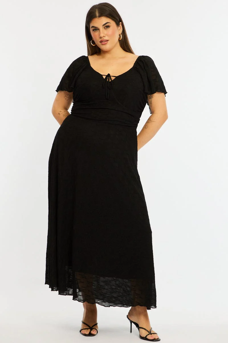 Black Midi Dress Short Sleeve Lace - Image 3