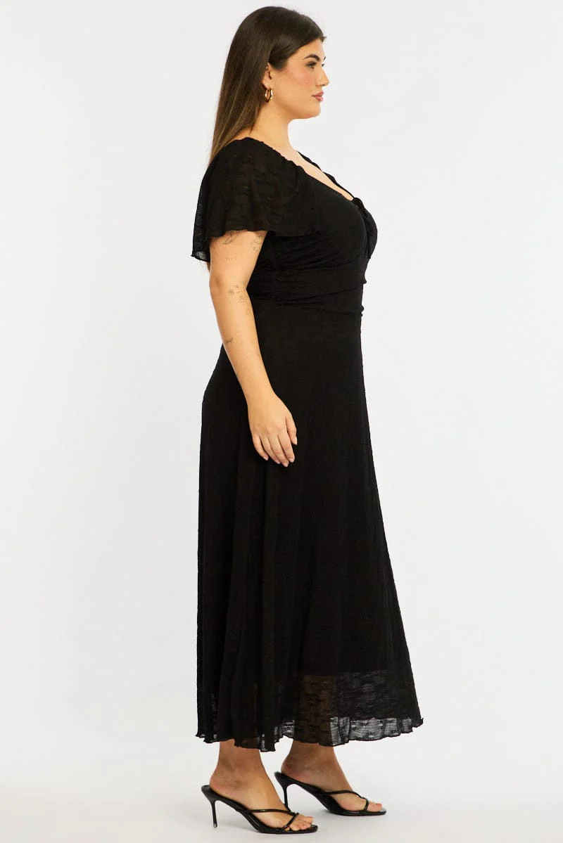 Black Midi Dress Short Sleeve Lace - Image 4