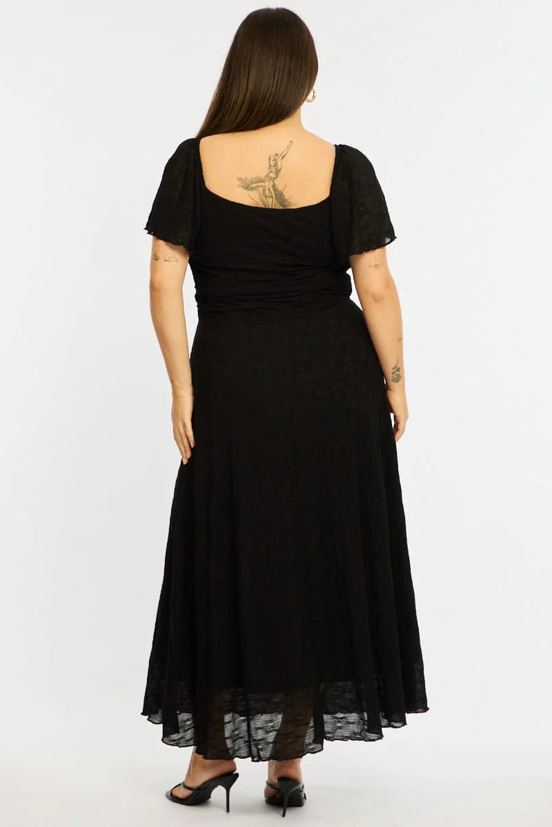 Black Midi Dress Short Sleeve Lace - Image 5