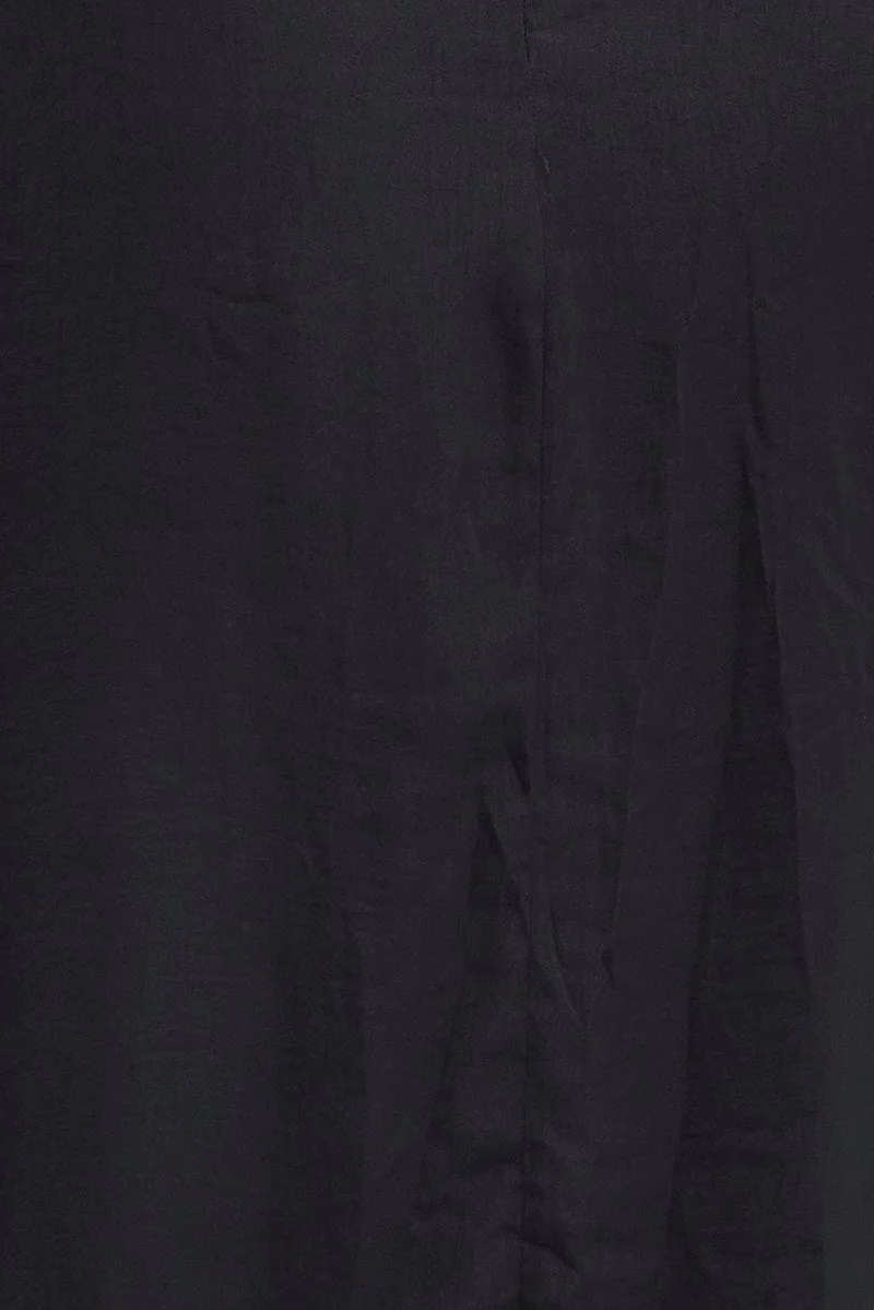 Black Midi Dress Short Sleeve Tie Back Satin - Image 6