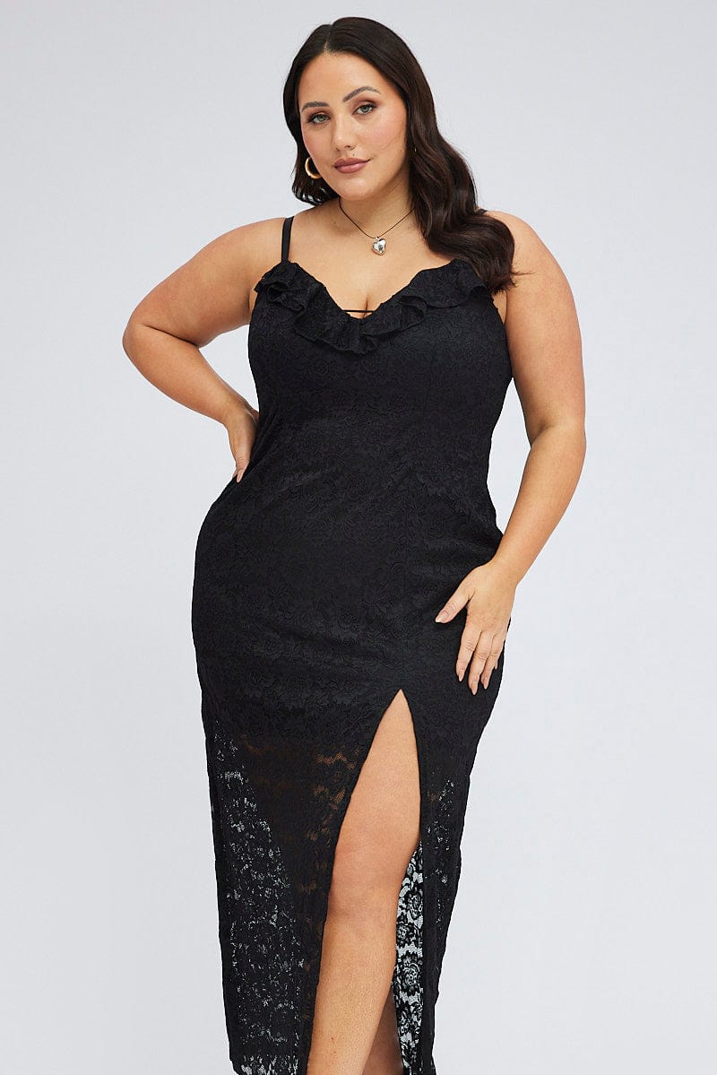 Black Midi Dress Sleeveless Lace - Image 2