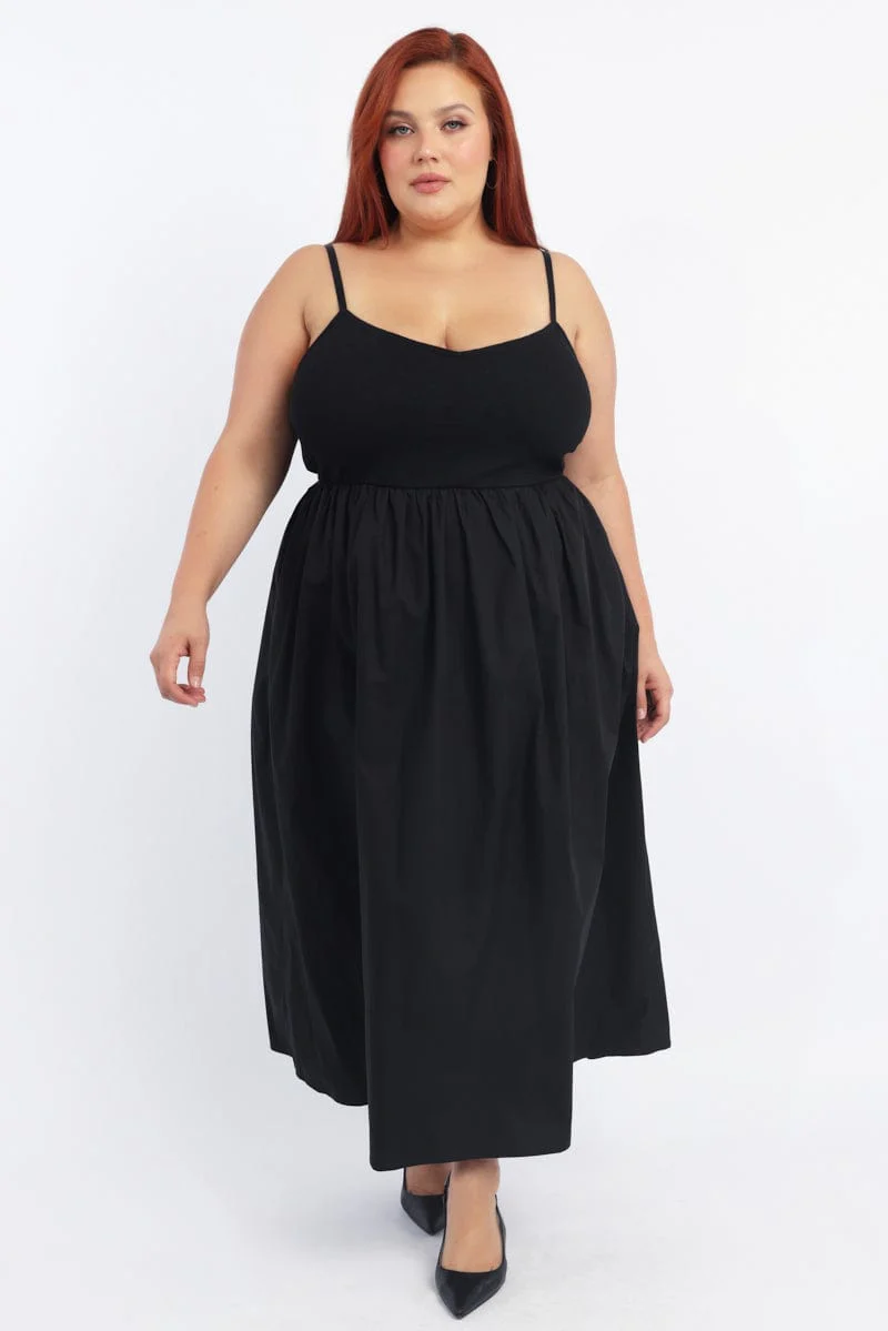 Black Midi Dress Sleeveless Poplin Skirt