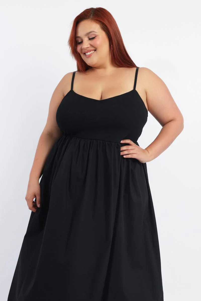 Black Midi Dress Sleeveless Poplin Skirt - Image 2