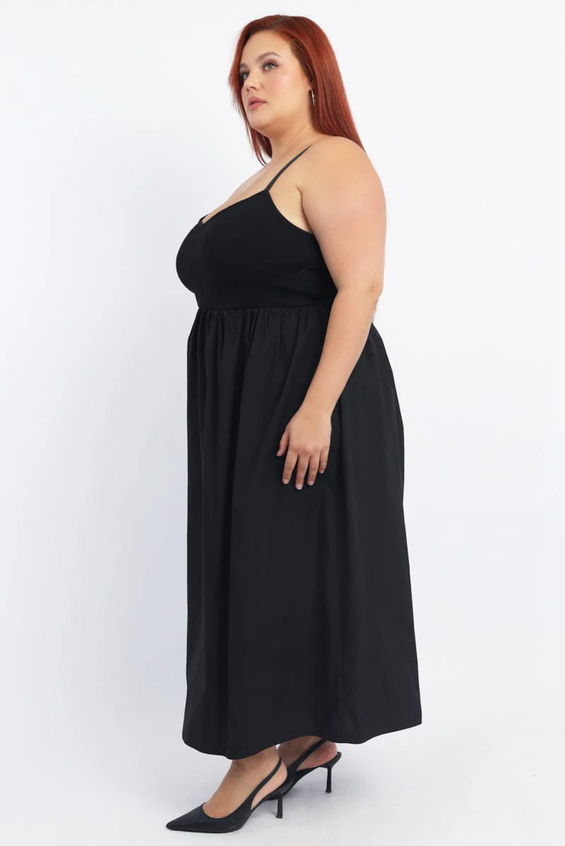 Black Midi Dress Sleeveless Poplin Skirt - Image 3