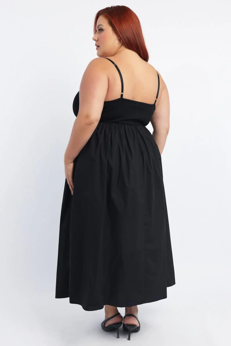 Black Midi Dress Sleeveless Poplin Skirt - Image 4
