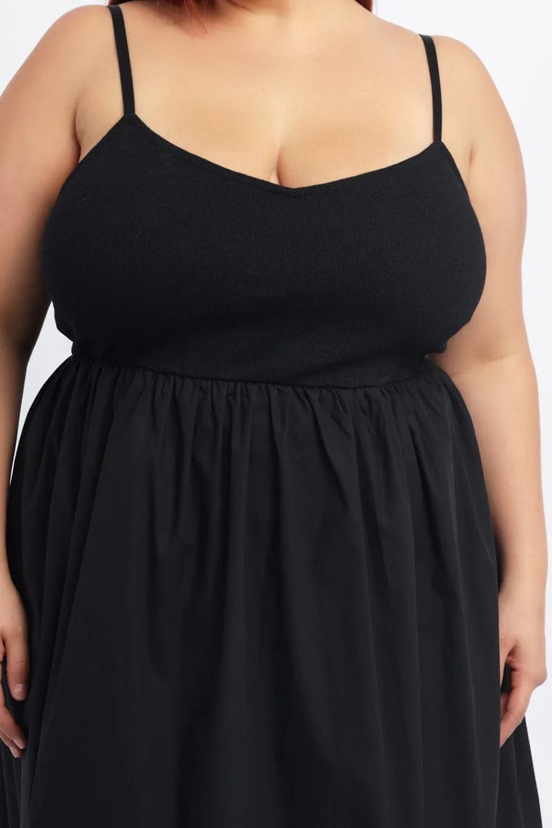 Black Midi Dress Sleeveless Poplin Skirt - Image 5