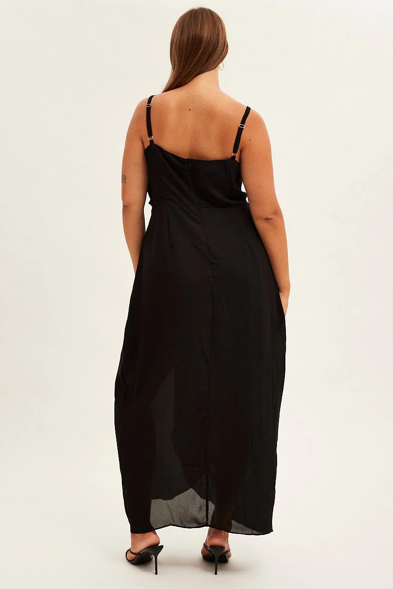 Black Midi Dress Strappy Sleeveless Chiffon Draped - Image 5