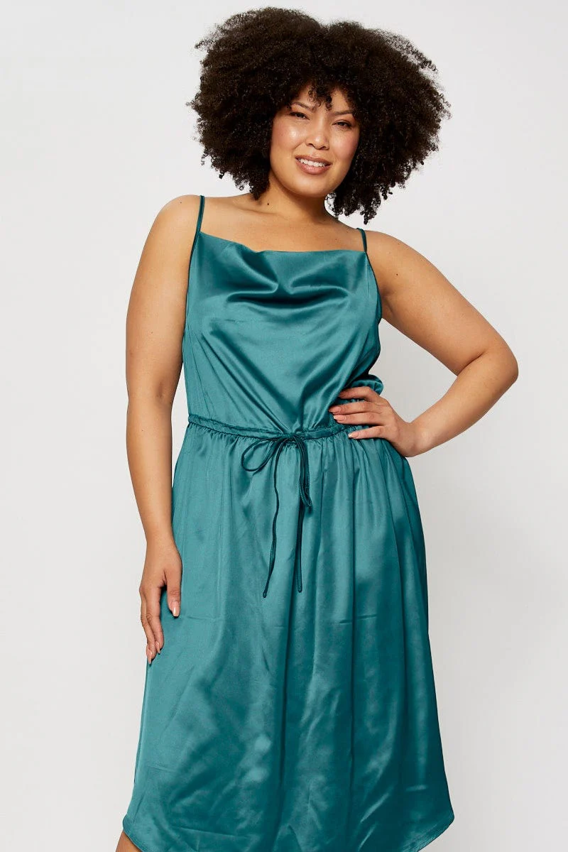 Black Midi Satin Dress Cowl Neck Sleeveless - Image 4