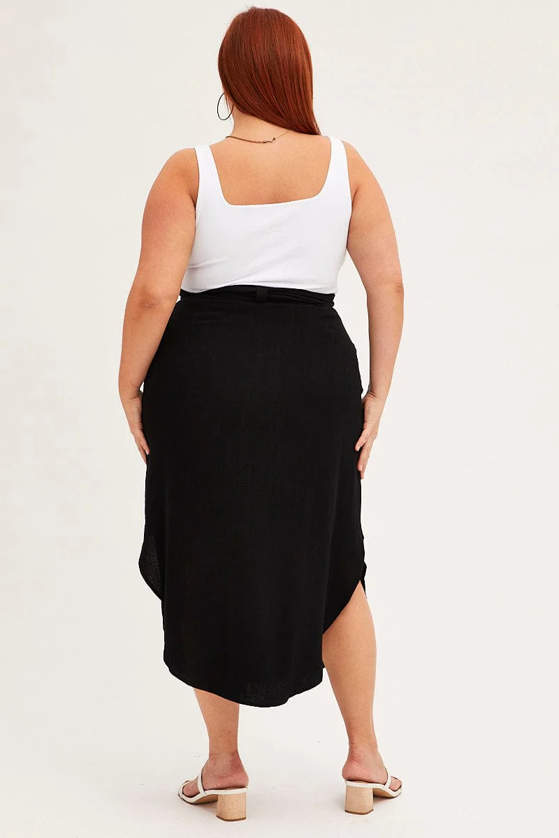 Black Midi Skirt Button Front Linen Blend - Image 5
