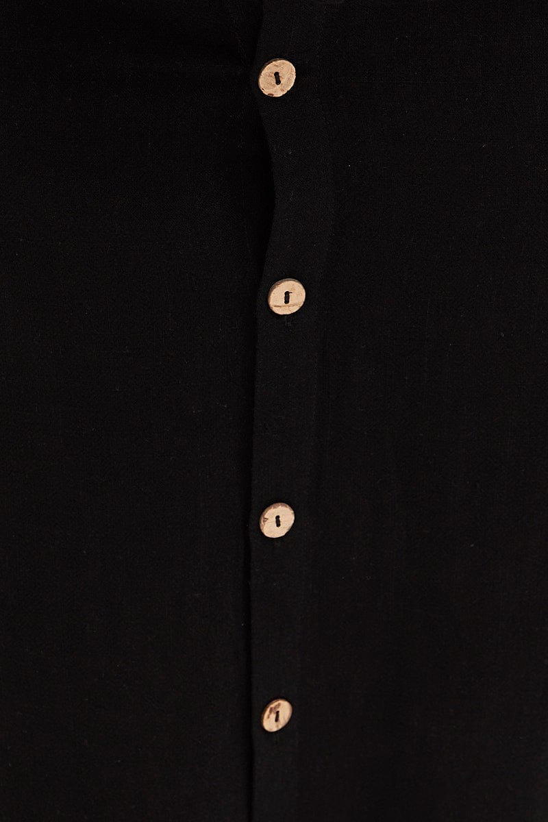 Black Midi Skirt Button Front Linen Blend - Image 6