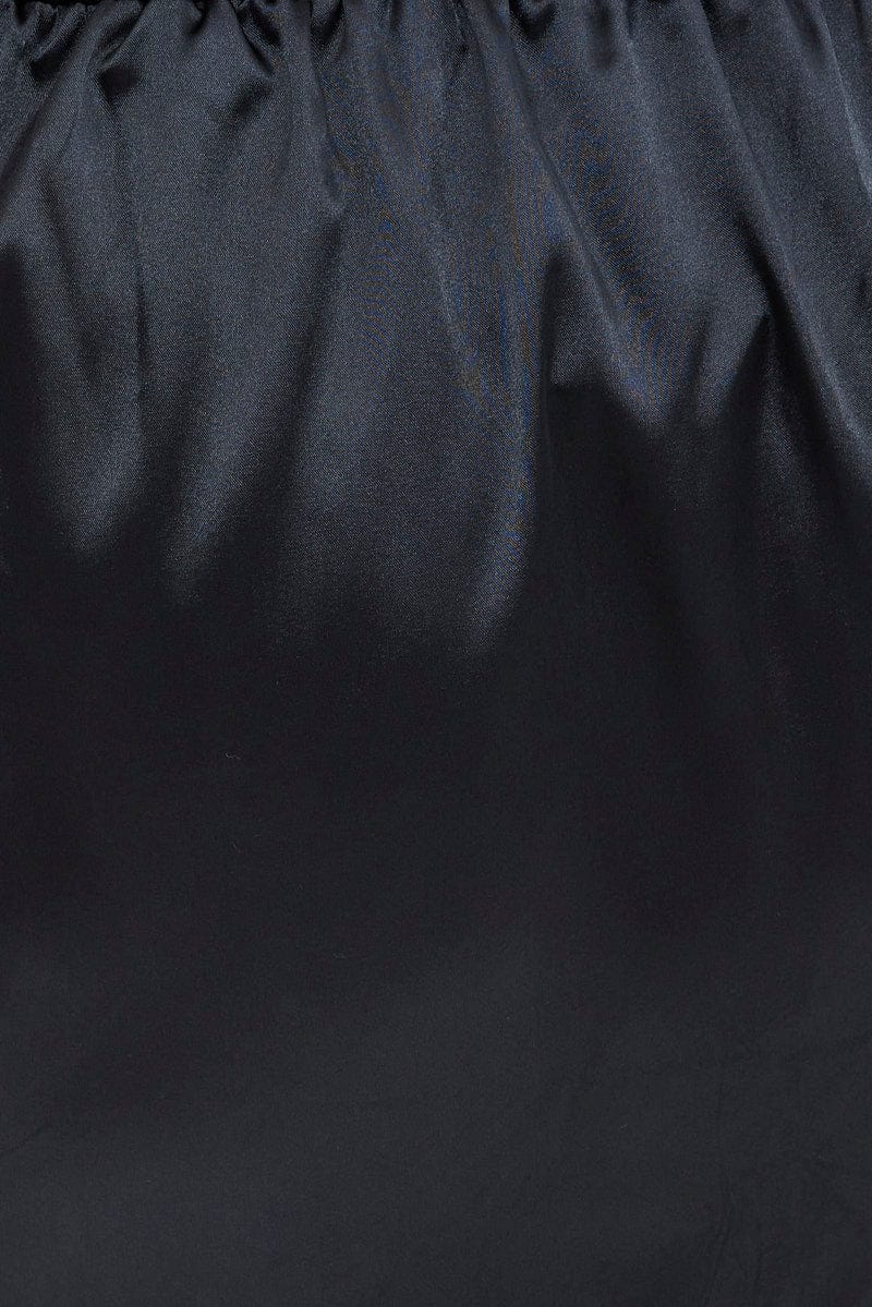 Black Midi Skirt Drawstring Satin Split - Image 6
