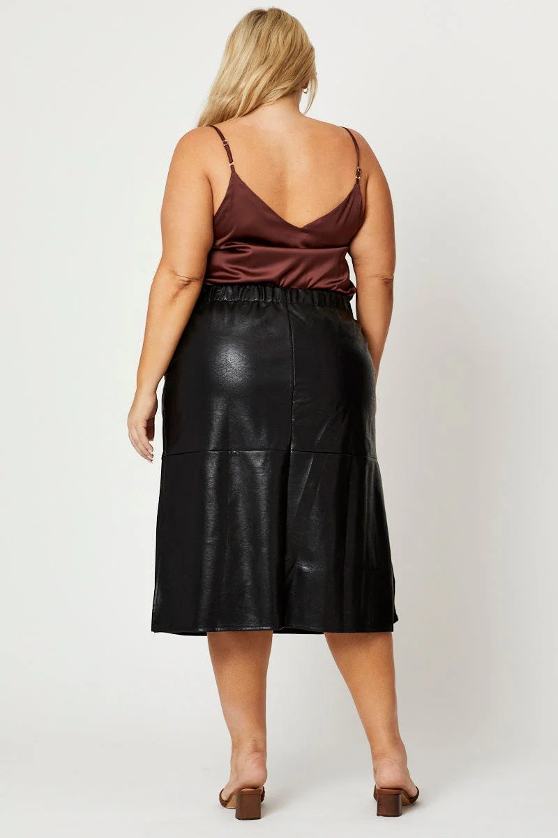 Black Midi Skirt Faux Leather - Image 4