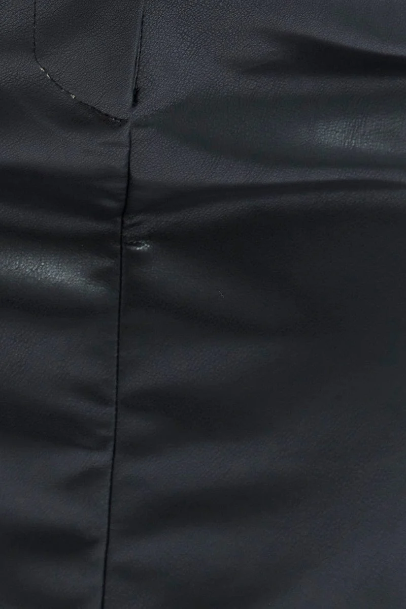 Black Midi Skirt Faux Leather Pencil High Waist - Image 6