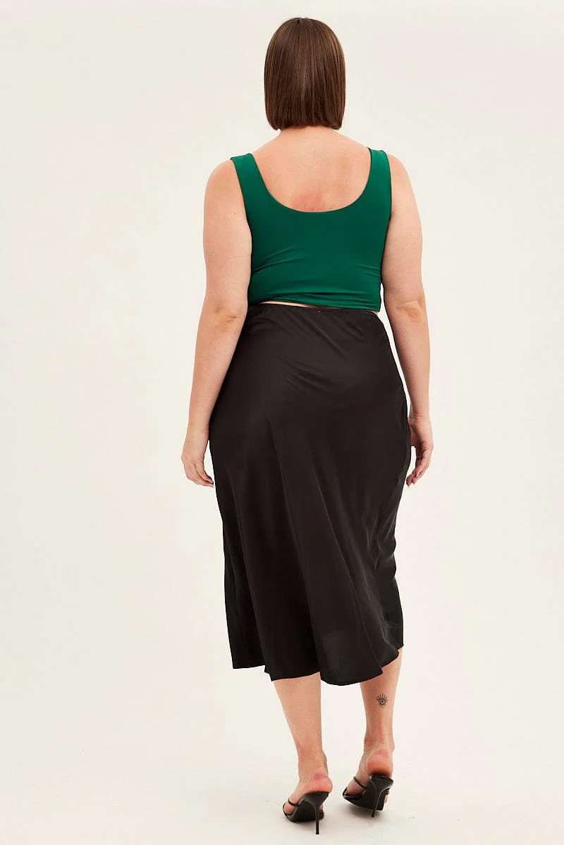 Black Midi Skirt High Waist Split Satin - Image 5