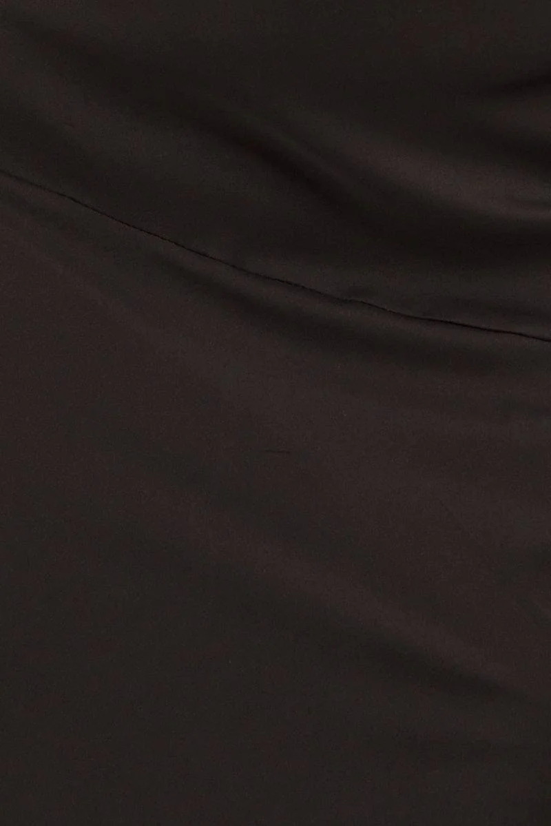 Black Midi Skirt High Waist Split Satin - Image 6