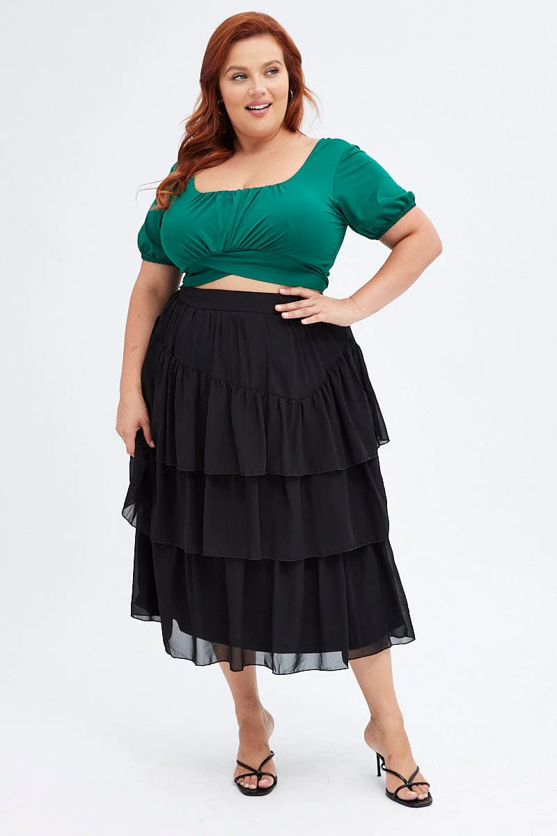 Black Midi Skirt Ruffle Hem - Image 3