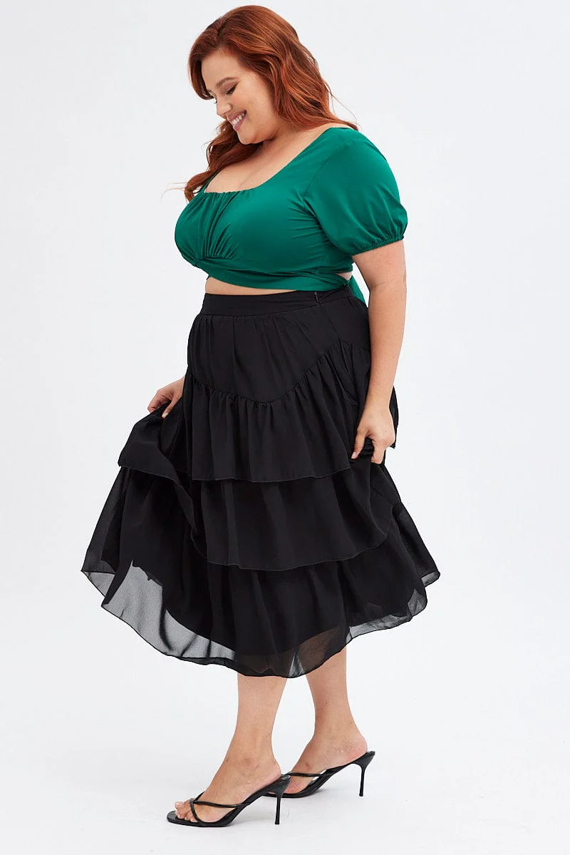 Black Midi Skirt Ruffle Hem - Image 4