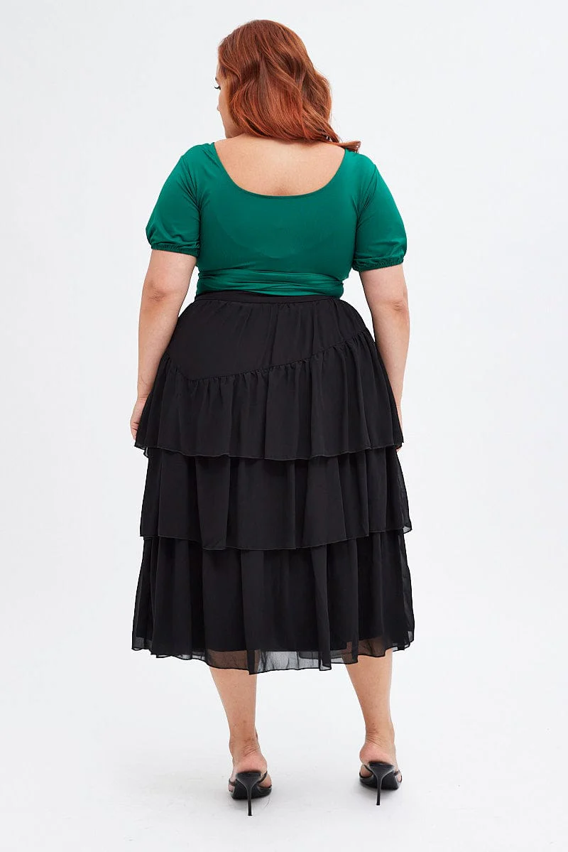 Black Midi Skirt Ruffle Hem - Image 5