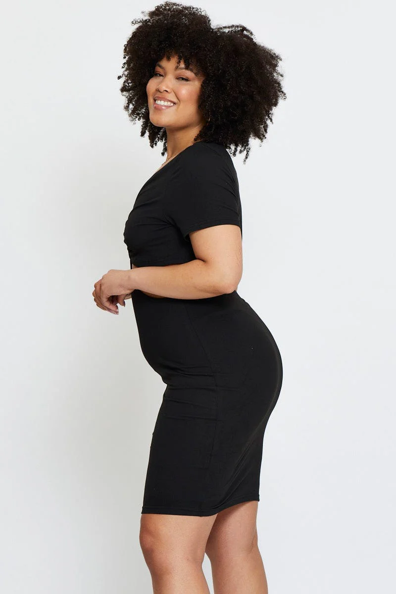 Black Mini Bodycon Dress Colla Short Sleeve Jersey - Image 4