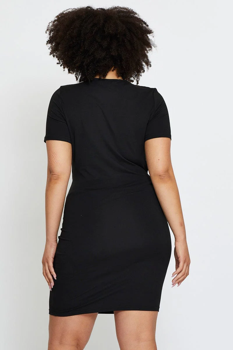 Black Mini Bodycon Dress Colla Short Sleeve Jersey - Image 5