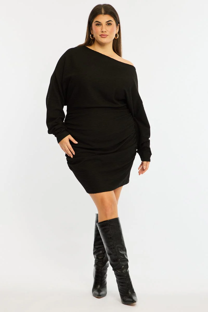 Black Mini Dress Long Sleeve Bat Wing - Image 2