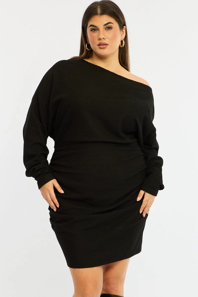 Black Mini Dress Long Sleeve Bat Wing - Image 3