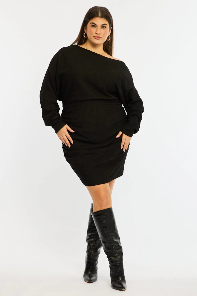 Black Mini Dress Long Sleeve Bat Wing - Image 4