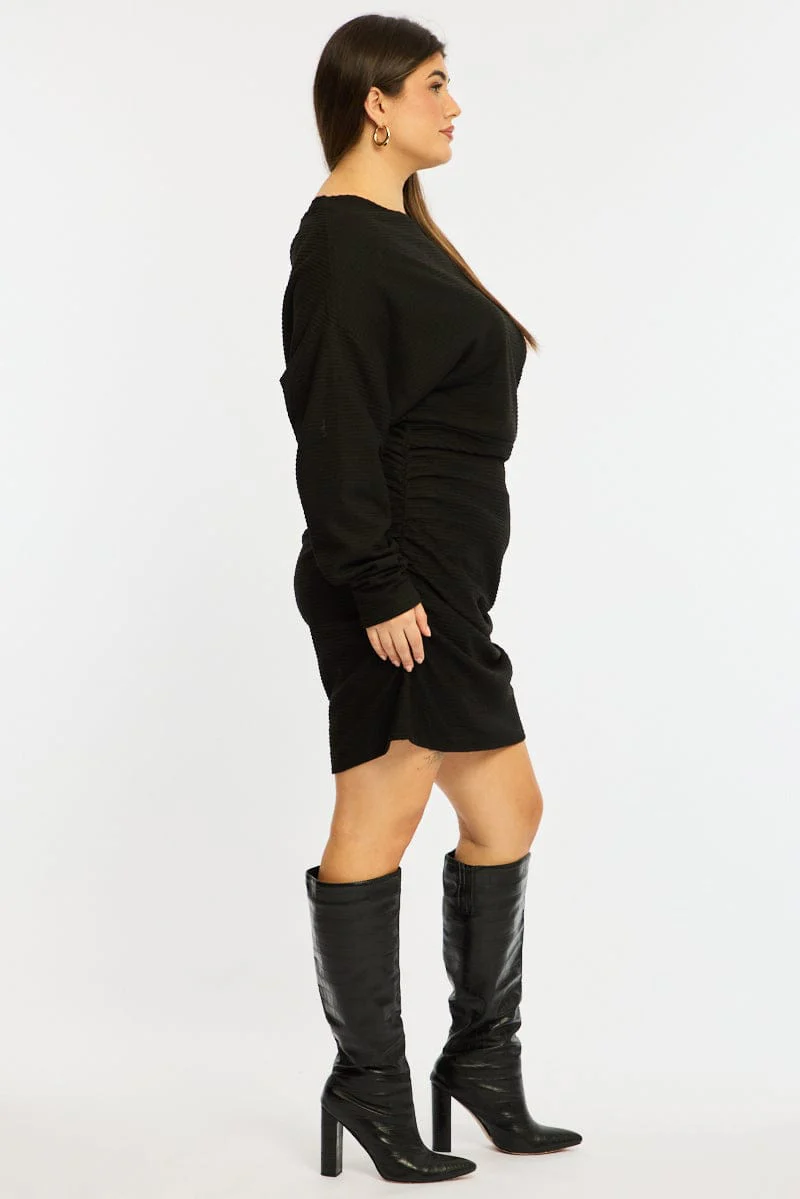 Black Mini Dress Long Sleeve Bat Wing - Image 5