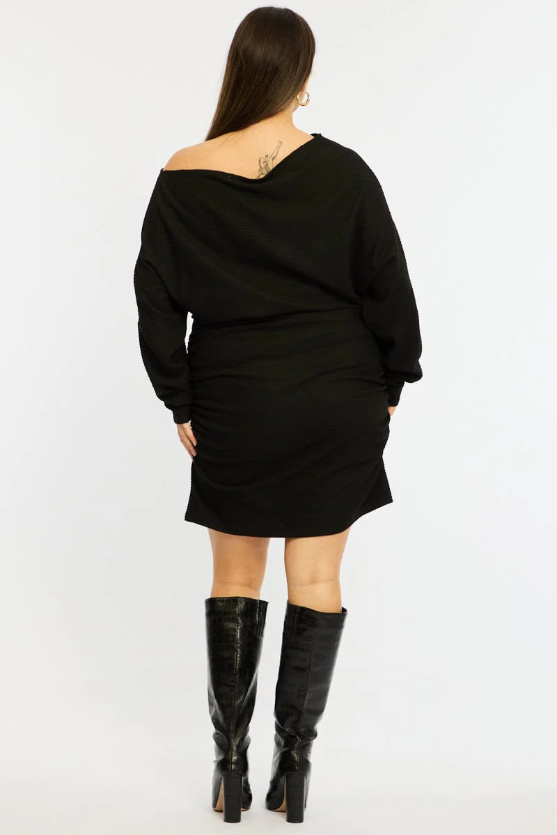 Black Mini Dress Long Sleeve Bat Wing - Image 6