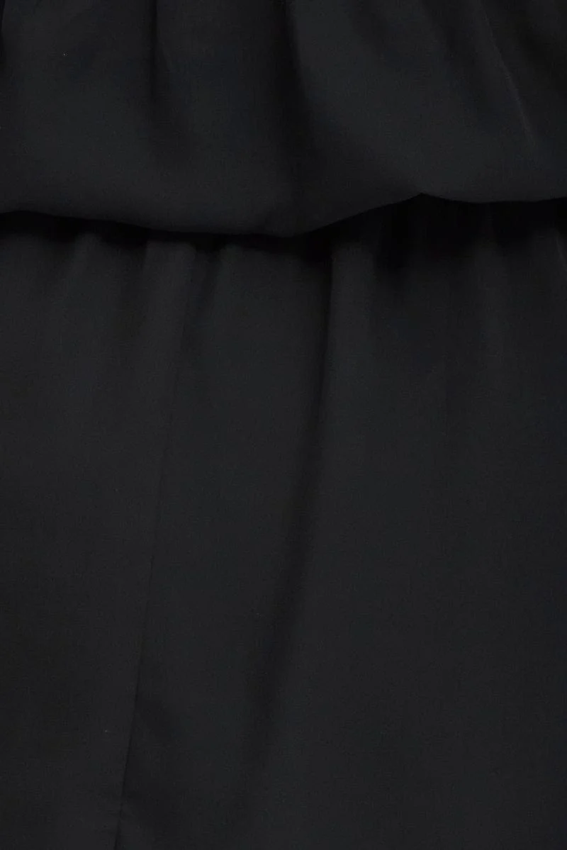 Black Mini Dress Off Shoulder Elastic Waist - Image 6