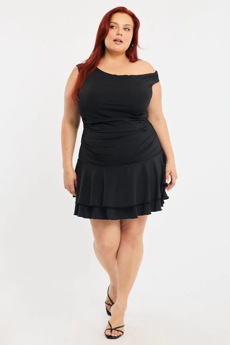 Black Mini Dress Off Shoulder Jersey - Image 2