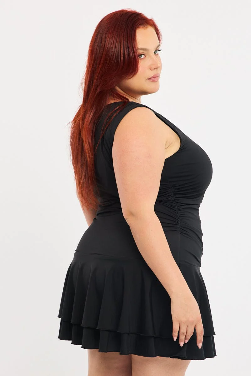 Black Mini Dress Off Shoulder Jersey - Image 3