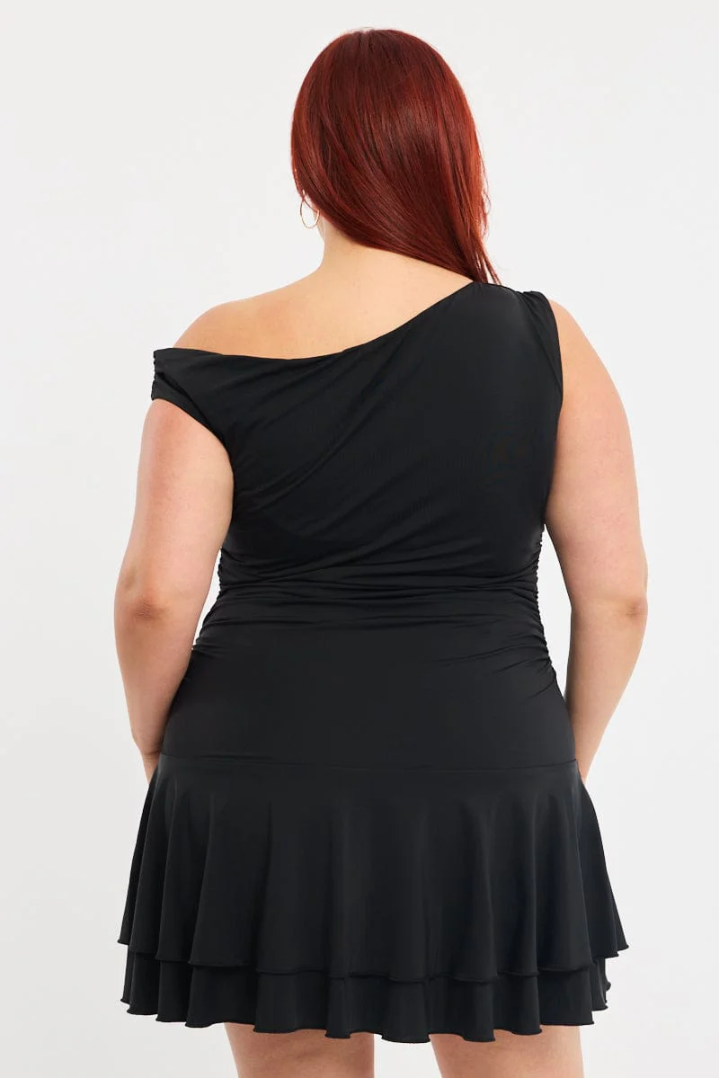 Black Mini Dress Off Shoulder Jersey - Image 4