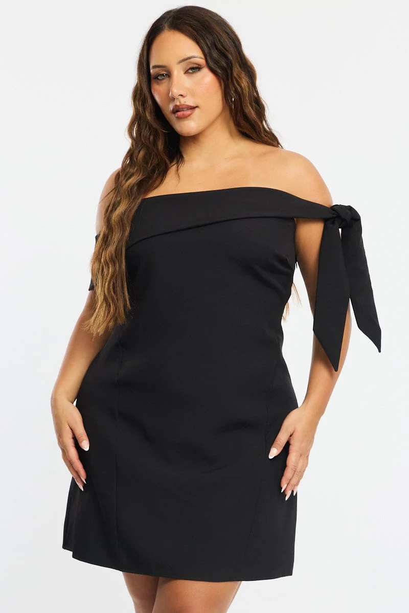 Black Mini Dress Off Shoulder Side Tie