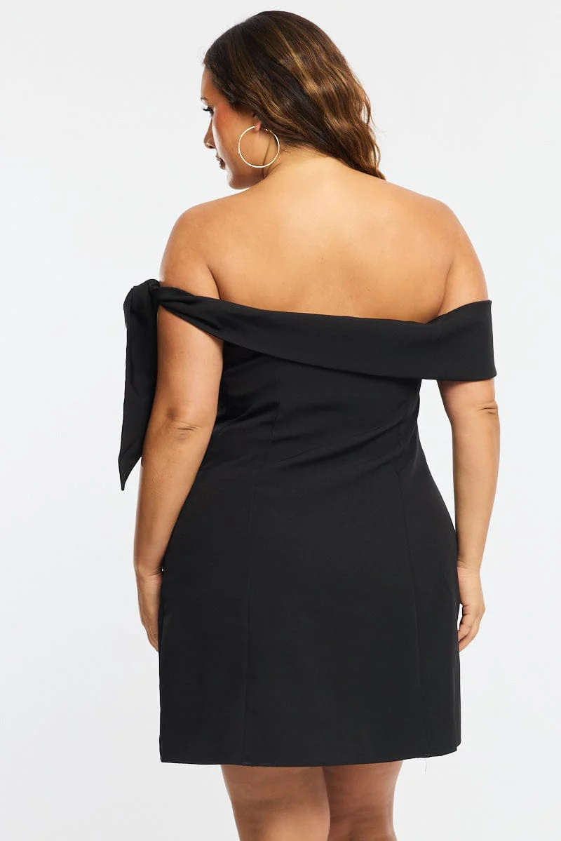 Black Mini Dress Off Shoulder Side Tie - Image 4