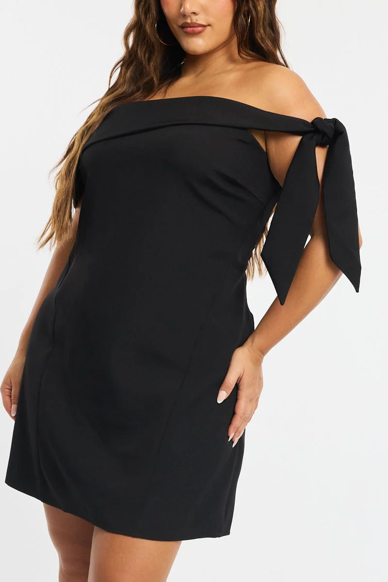 Black Mini Dress Off Shoulder Side Tie - Image 5