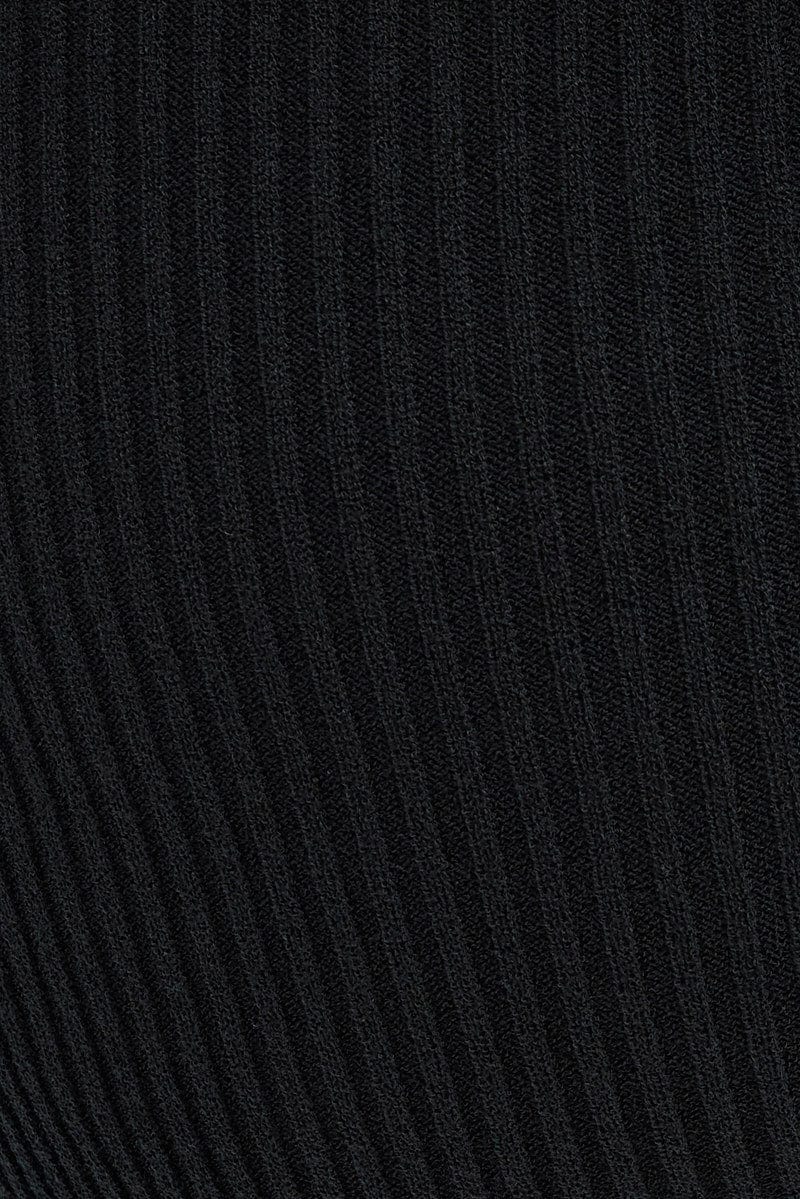 Black Mini Dress Scoop Neck Knit Flare Sleeve - Image 6