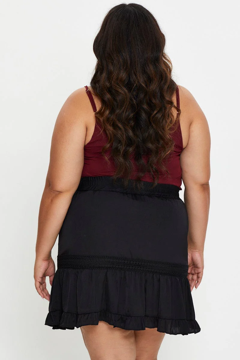 Black Mini Skater Skirt Ruffle Hem - Image 3