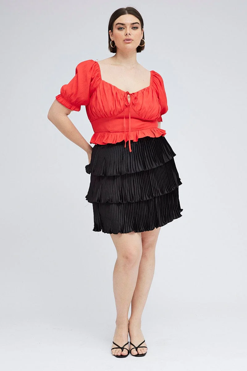 Black Mini Skirt Pleated Satin Layer - Image 3