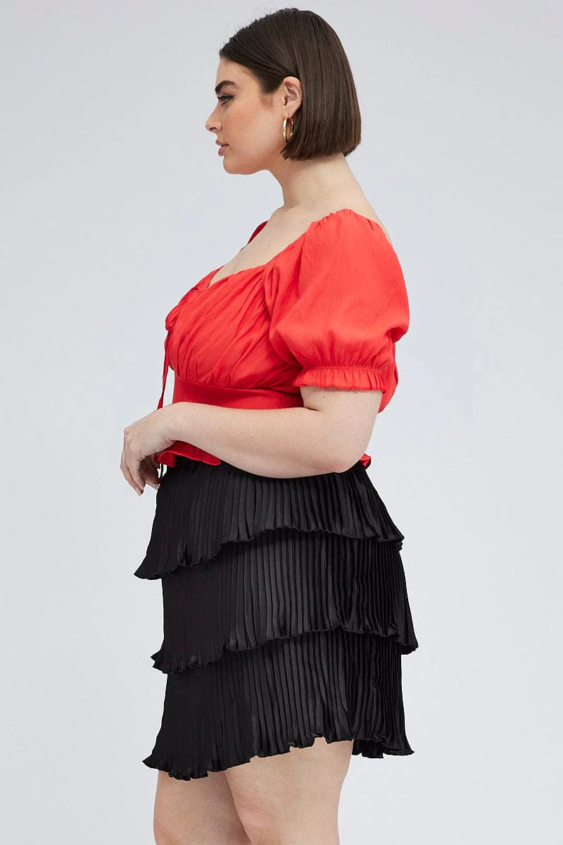 Black Mini Skirt Pleated Satin Layer - Image 4
