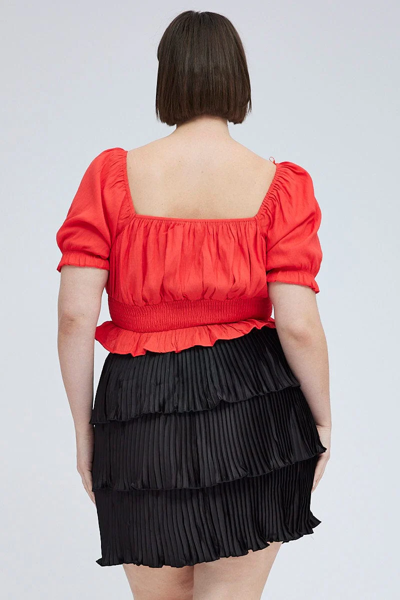 Black Mini Skirt Pleated Satin Layer - Image 5