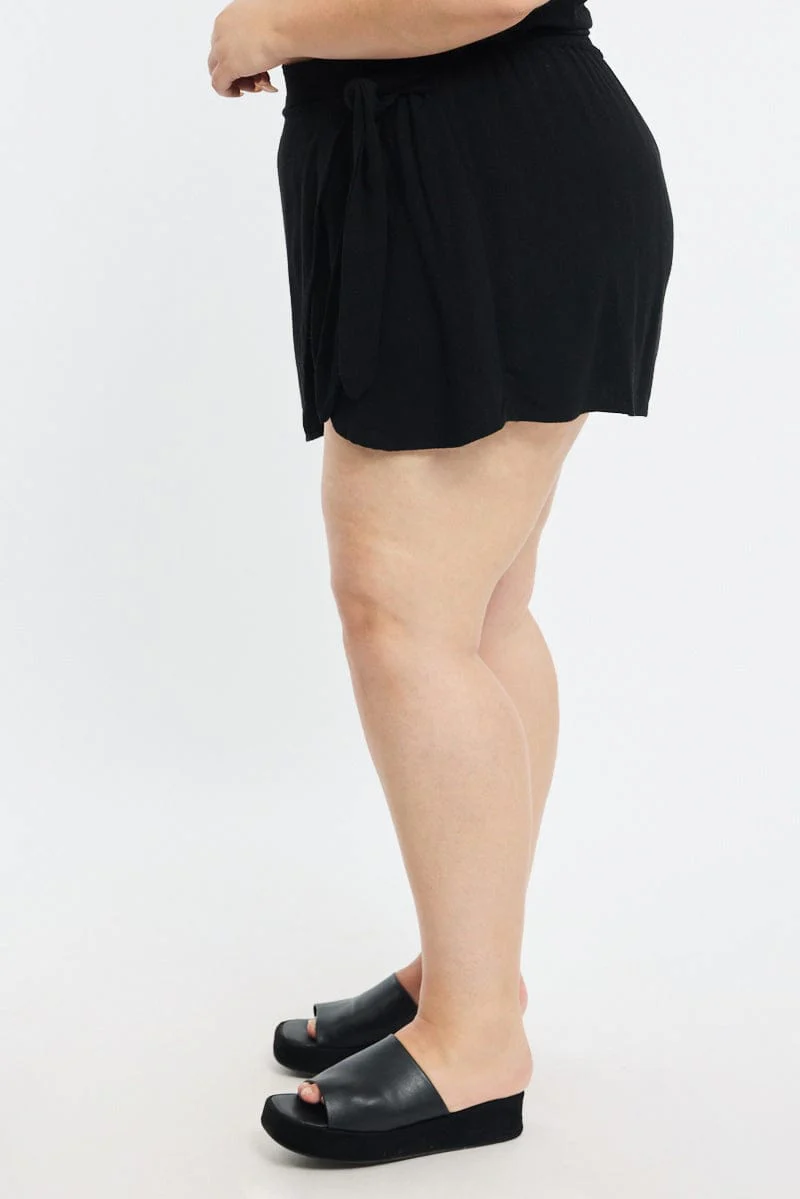 Black Mini Skirt Tie Waist Linen Blend - Image 4