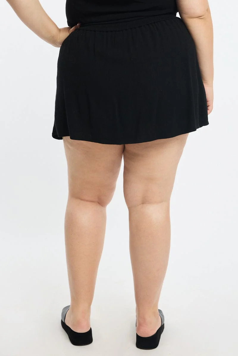Black Mini Skirt Tie Waist Linen Blend - Image 5