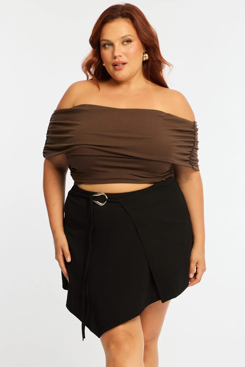 Black Mini Skirt Wrap Asymmetric Hem - Image 2